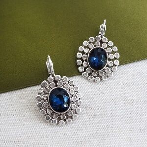 Oval Drop Earrings, Blue Crystal Center, Cocktail Jewelry, Wedding, NWT
